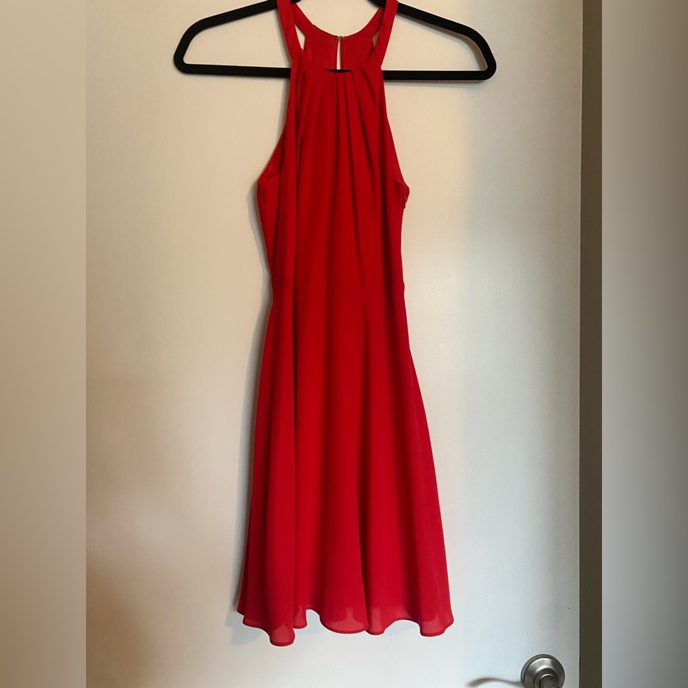 Express Vibrant Red Halter Mini Dress